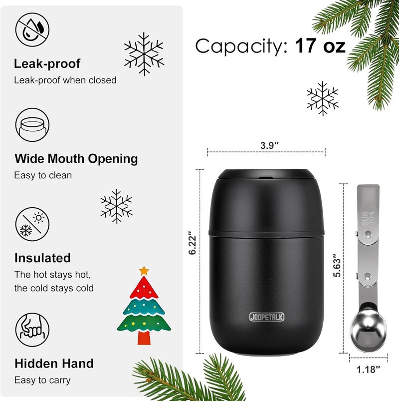 JOOPETALK 17 oz Insulated Lunch Containers, Black, Vacuum Stainless Steel Thermo Lunch Box with Handle and Folding Spoon for School, Office, Travel - Image 4